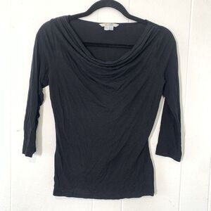 Boden Womens 4 Small Shirt Black Viscose Lyocell Scoop Cowl Neck 3/4 Sleeve